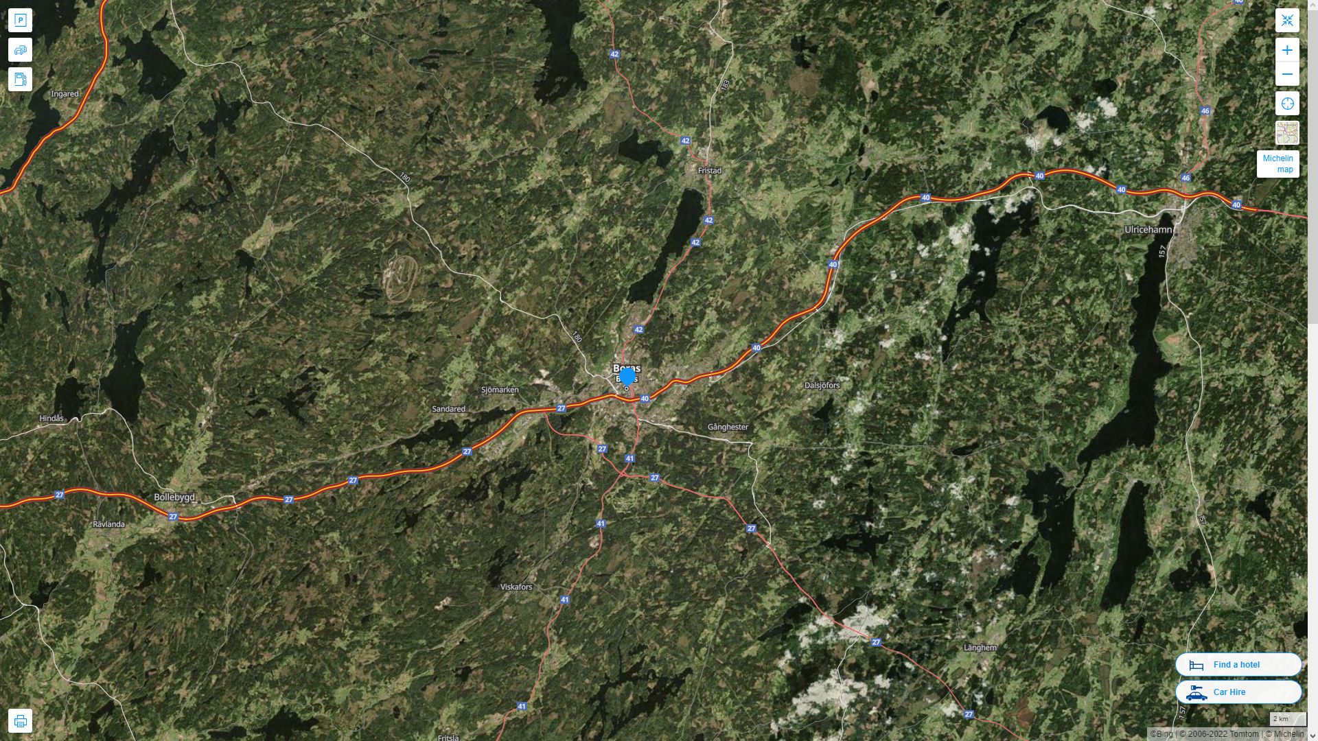 Boras Suede Autoroute et carte routiere avec vue satellite